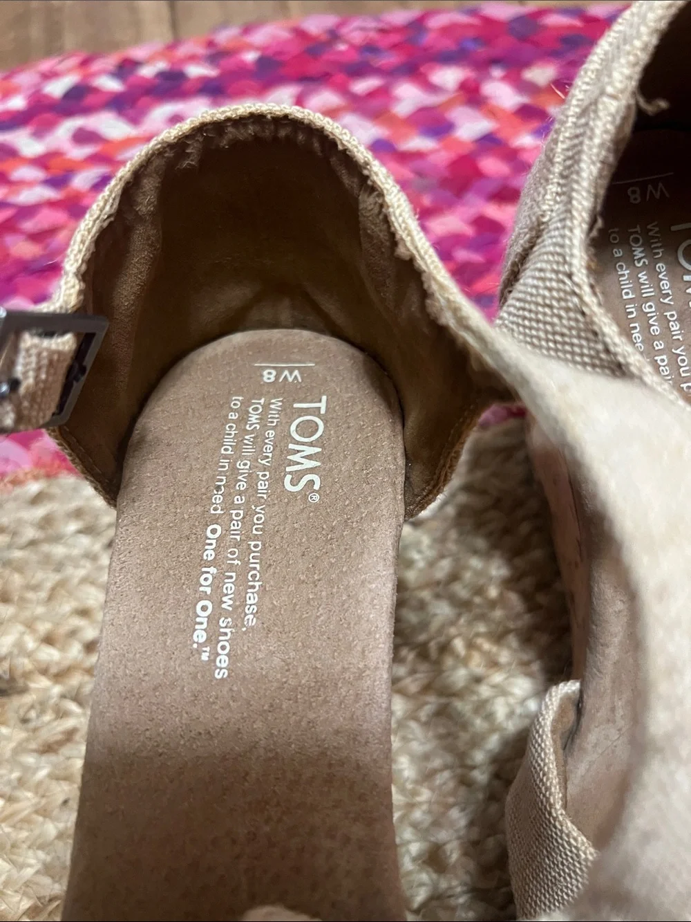 TOMS Beige Crisscross Ankle-Strap Wedge Sandals excellent condition